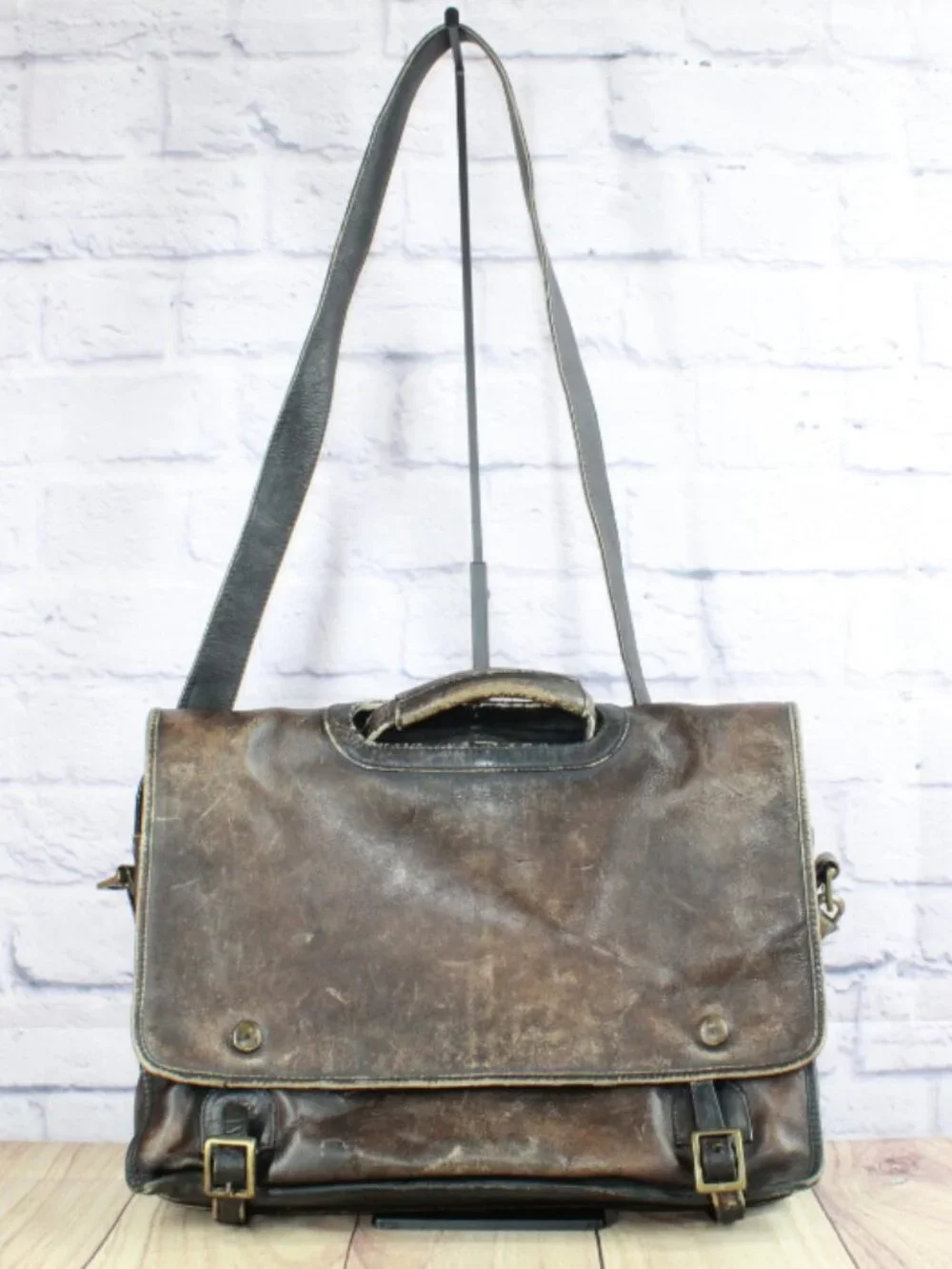 Vintage Brown Leather Messenger Laptop Briefcase Satchel Shoulder Bag 15x10